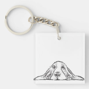 basset hound black white simple puppy dog eyes keychain