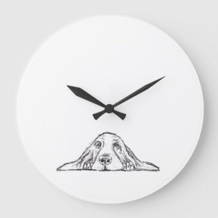 basset hound black white simple puppy dog eyes large clock