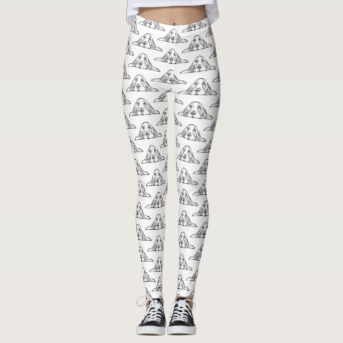 basset hound black white simple puppy dog eyes  leggings