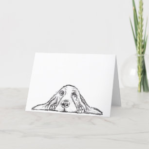 basset hound black white simple puppy dog eyes letterpress thank you card
