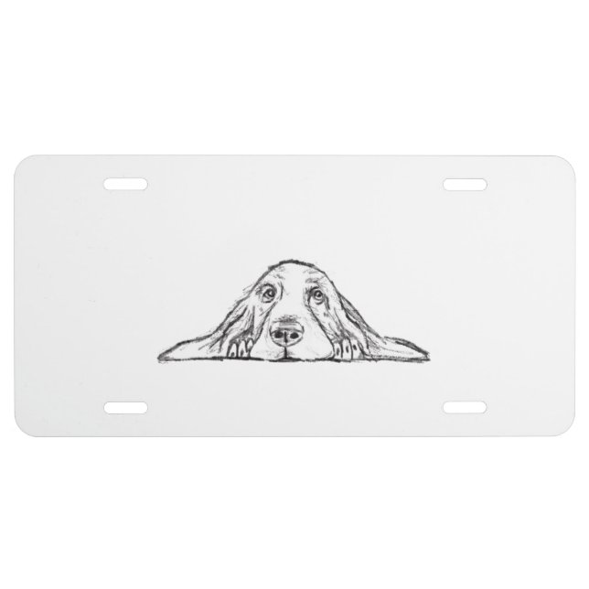 basset hound black white simple puppy dog eyes  license plate (Front)
