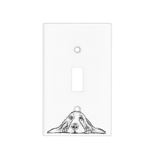 basset hound black white simple puppy dog eyes  light switch cover (Front)