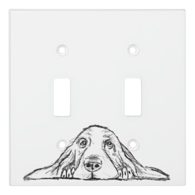 basset hound black white simple puppy dog eyes light switch cover (Front)