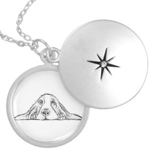 basset hound black white simple puppy dog eyes locket necklace