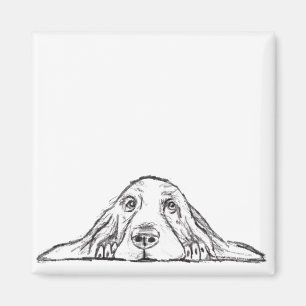 basset hound black white simple puppy dog eyes   magnet