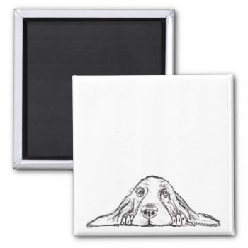 Basset Hound Black White Simple Puppy Dog Eyes  Magnet by CharmedPix at Zazzle