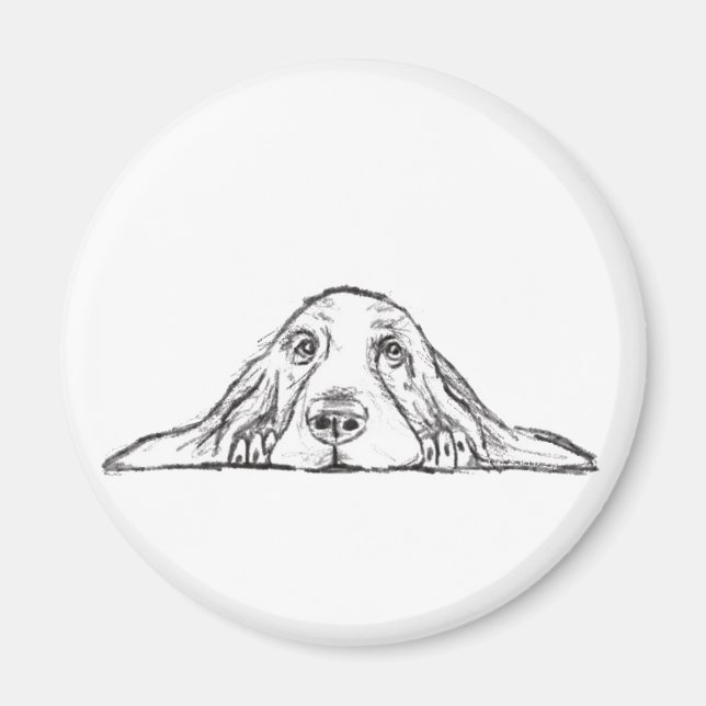 basset hound black white simple puppy dog eyes  magnet (Front)