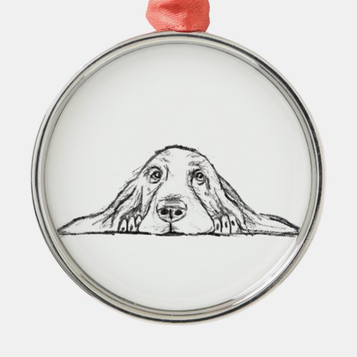 basset hound black white simple puppy dog eyes  metal ornament