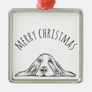 basset hound black white simple puppy dog eyes metal ornament