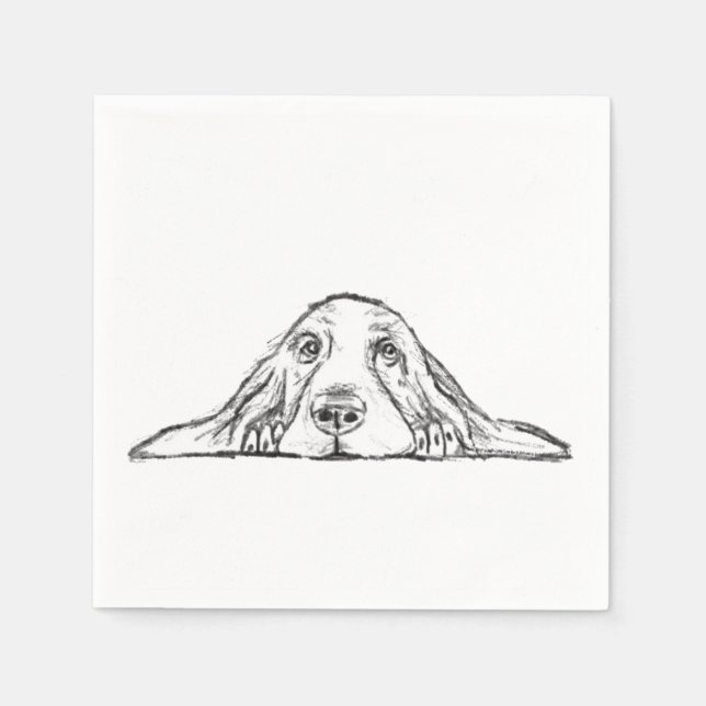 basset hound black white simple puppy dog eyes  napkins (Front)