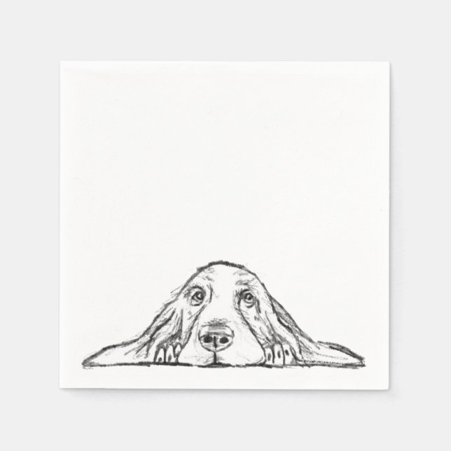basset hound black white simple puppy dog eyes  napkins (Front)