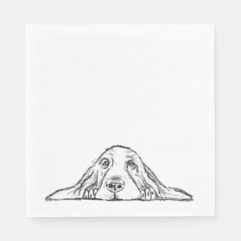 Basset Hound Black White Simple Puppy Dog Eyes  Napkins by CharmedPix at Zazzle