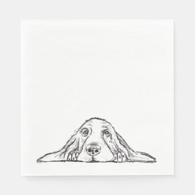 basset hound black white simple puppy dog eyes  napkins (Front)