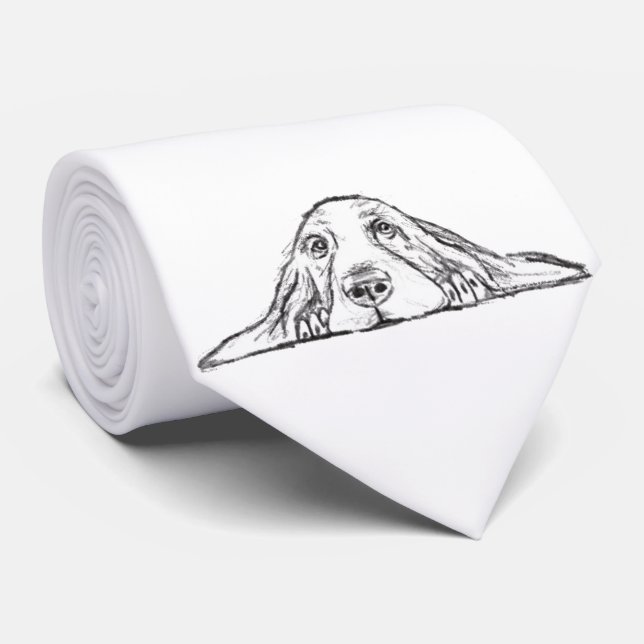 basset hound black white simple puppy dog eyes neck tie (Rolled)