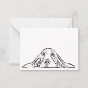 basset hound black white simple puppy dog eyes note card