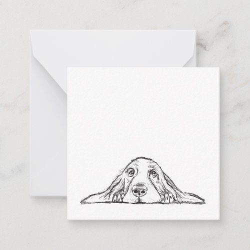 basset hound black white simple puppy dog eyes  note card