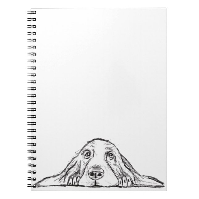 basset hound black white simple puppy dog eyes  notebook (Front)