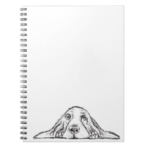 basset hound black white simple puppy dog eyes notebook