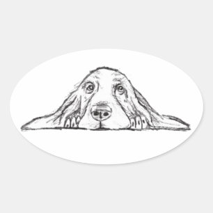 basset hound black white simple puppy dog eyes oval sticker