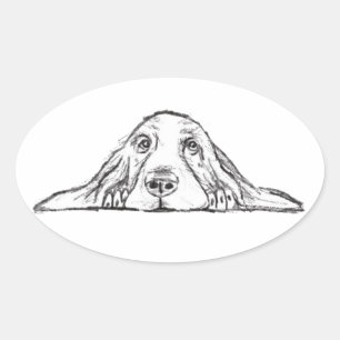 basset hound black white simple puppy dog eyes oval sticker