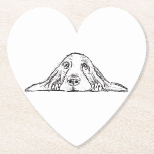 basset hound black white simple puppy dog eyes paper coaster