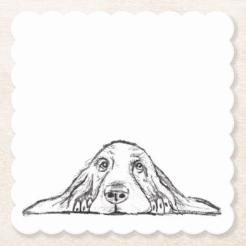 Basset Hound Black White Simple Puppy Dog Eyes  Paper Coaster by CharmedPix at Zazzle