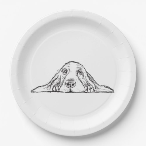 basset hound black white simple puppy dog eyes  paper plates