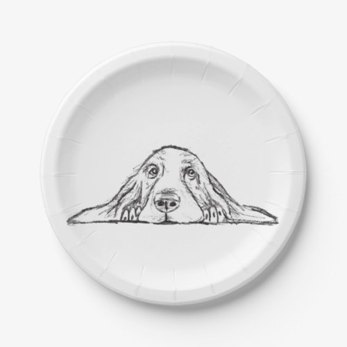 basset hound black white simple puppy dog eyes  paper plates