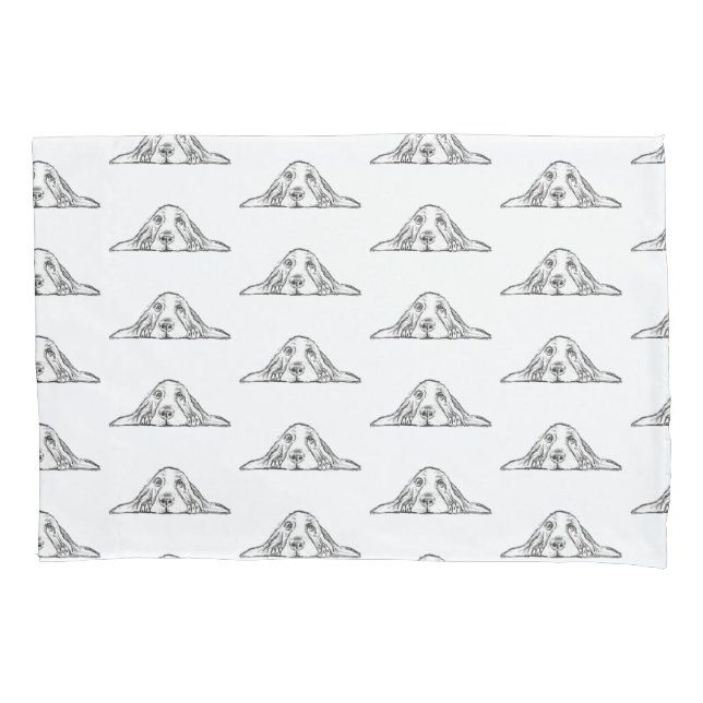 basset hound black white simple puppy dog eyes  pillow case (Front)