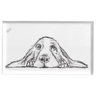 basset hound black white simple puppy dog eyes place card holder