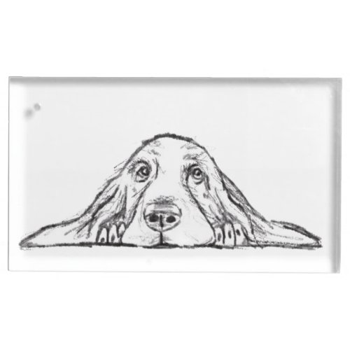 basset hound black white simple puppy dog eyes  place card holder