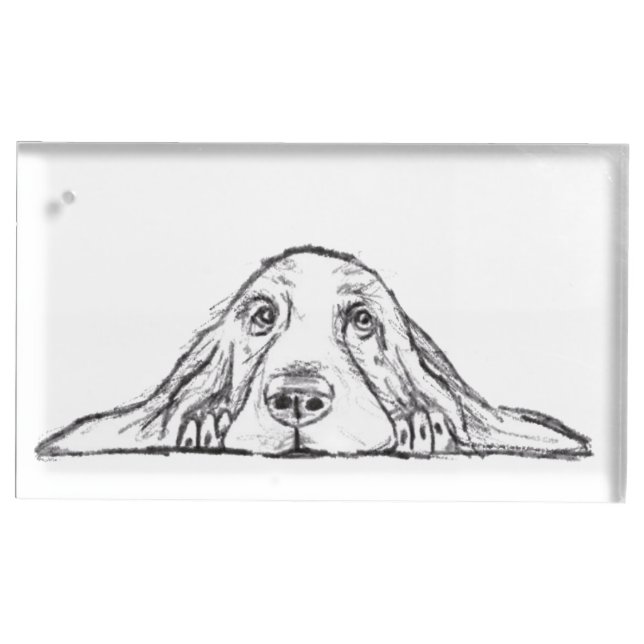 basset hound black white simple puppy dog eyes  place card holder (Front)