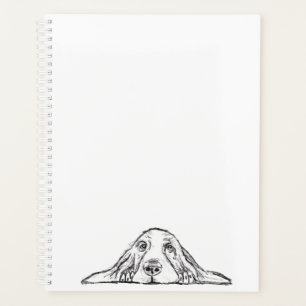 basset hound black white simple puppy dog eyes planner