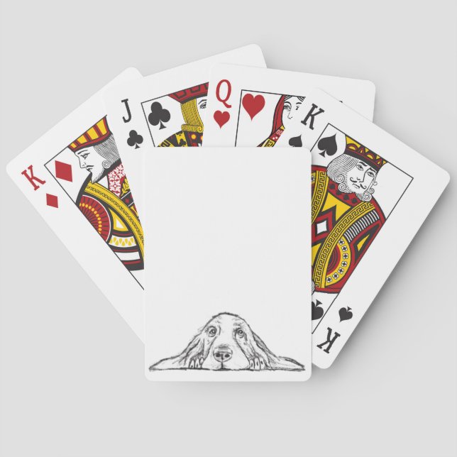 basset hound black white simple puppy dog eyes  poker cards (Back)