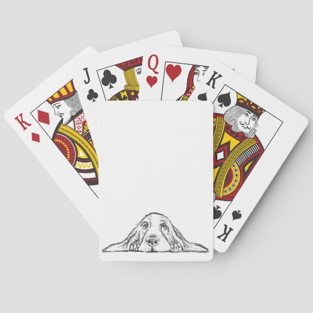 basset hound black white simple puppy dog eyes  poker cards (Back)