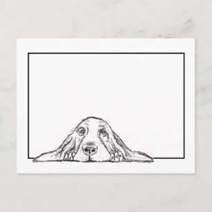 basset hound black white simple puppy dog eyes postcard