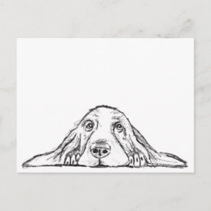 basset hound black white simple puppy dog eyes postcard