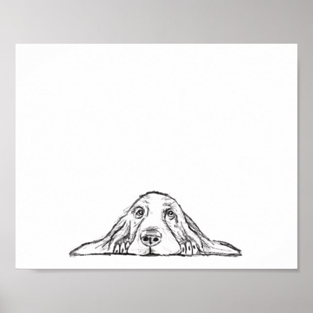basset hound black white simple puppy dog eyes  poster (Front)