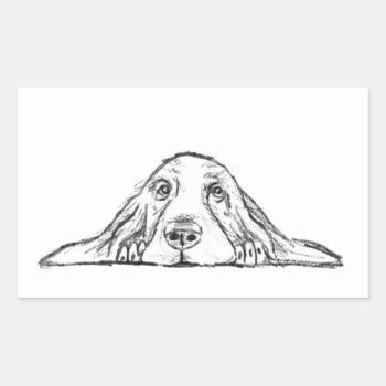 Basset Hound Black White Simple Puppy Dog Eyes  Rectangular Sticker by CharmedPix at Zazzle