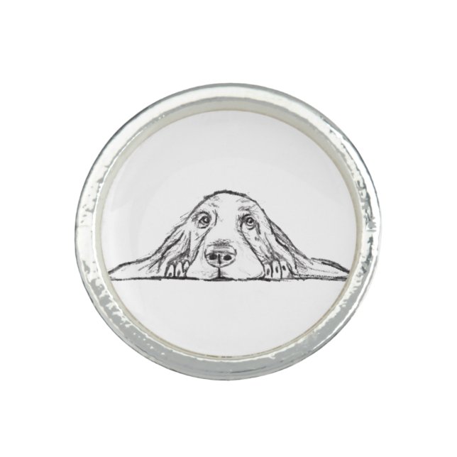 basset hound black white simple puppy dog eyes  ring (Front)