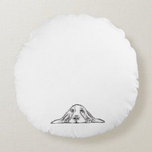 basset hound black white simple puppy dog eyes round pillow