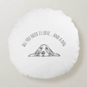 basset hound black white simple puppy dog eyes round pillow