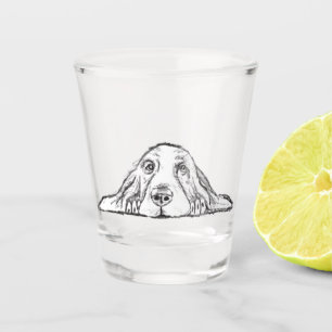 basset hound black white simple puppy dog eyes shot glass