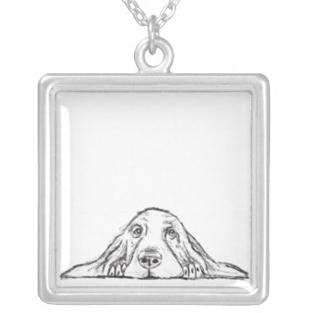 Basset Hound Black White Simple Puppy Dog Eyes  Silver Plated Necklace by CharmedPix at Zazzle