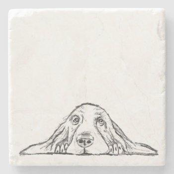 Basset Hound Black White Simple Puppy Dog Eyes  Stone Coaster by CharmedPix at Zazzle