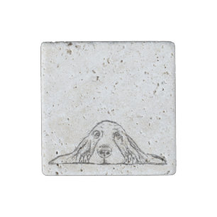 basset hound black white simple puppy dog eyes stone magnet