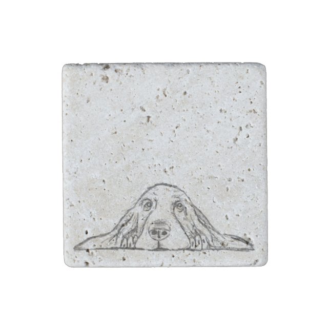 basset hound black white simple puppy dog eyes  stone magnet (Front)