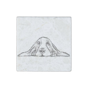 basset hound black white simple puppy dog eyes  stone magnet