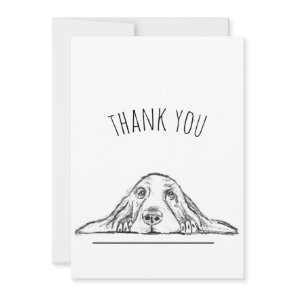 basset hound black white simple puppy dog eyes  thank you card
