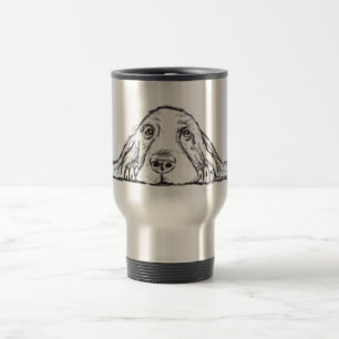 basset hound black white simple puppy dog eyes travel mug